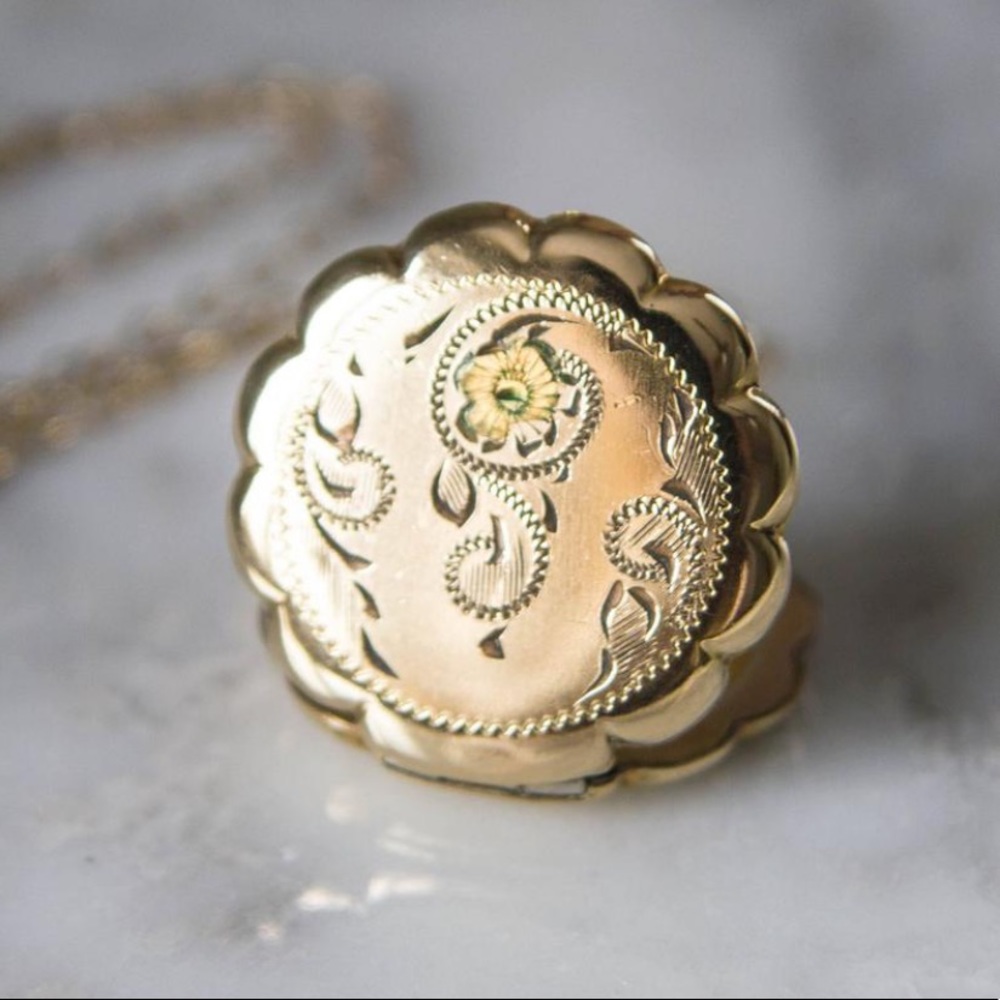 Vintage Locket Necklace Mid Century Jewelry 12KGF